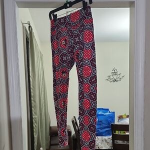 LuLaRoe Red and Blue Geometric Leggings